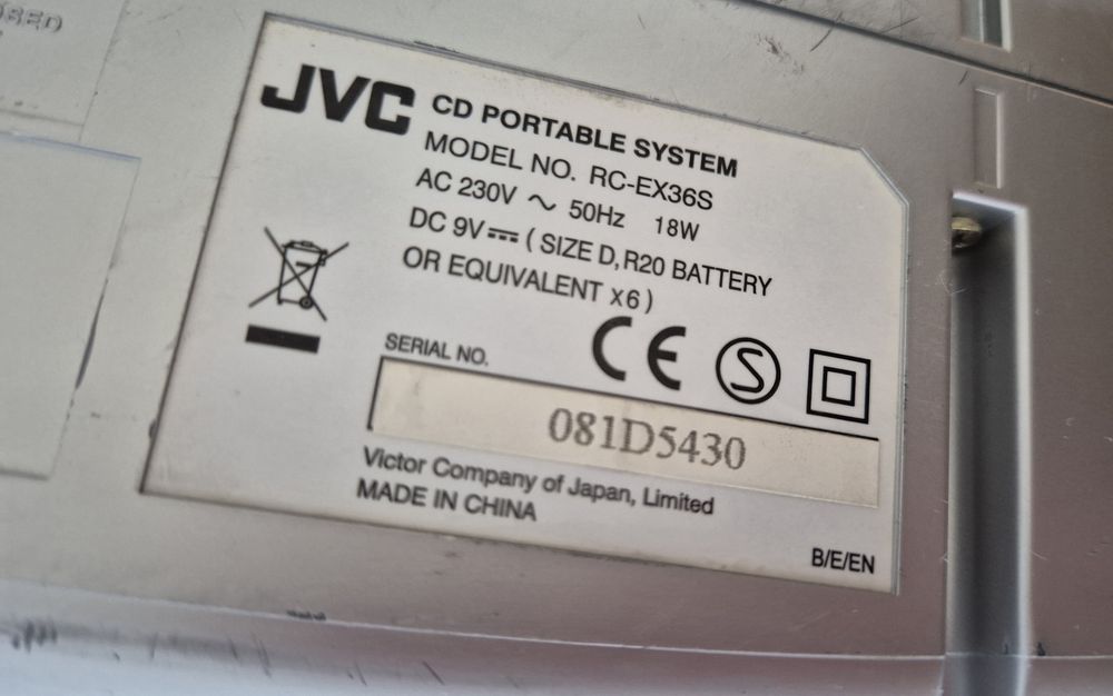 JVC RC-EX36S, MP3 Stereo Radio Cassette Recorder Tuner/CD/Tape