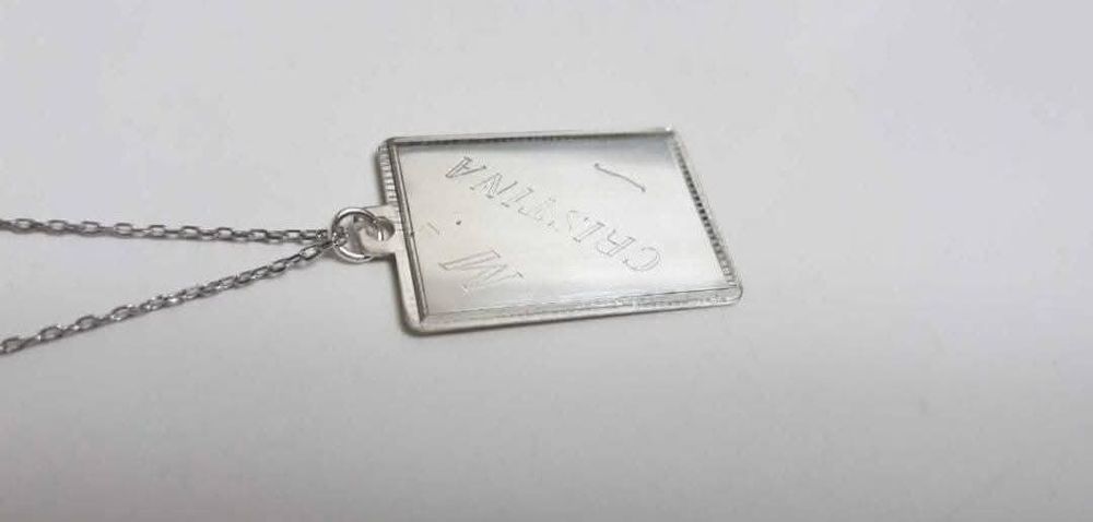 Colier de argint 925 , pandantiv tip placuta cu numele Cristina