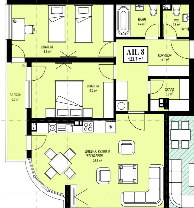 Тристаен апартамент в Лагера