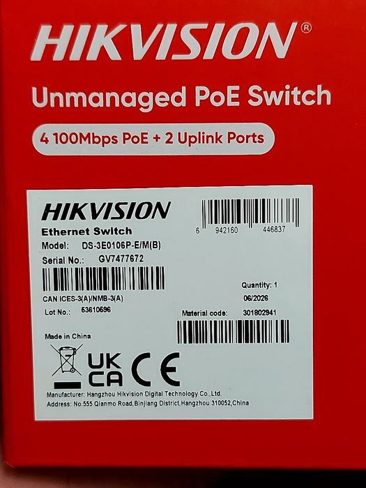 Коммутатор POE Hikvision DS-3E0106P-E/M(B)