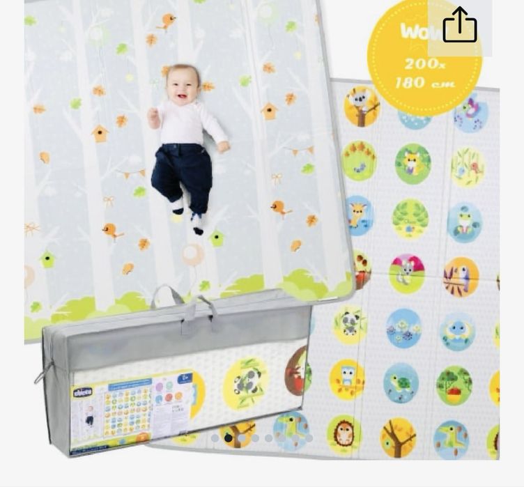Covoras de joaca pentru copii Chicco XL 2 in 1, extra large 200x180 cm