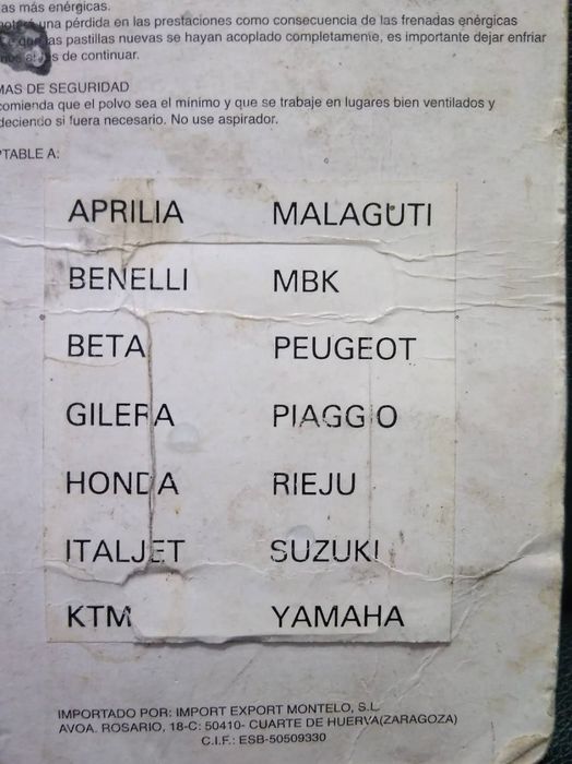 Plăcute frână moto, ATV, motoscuter, Gilera, Piaggio, Malaguti, Beta
