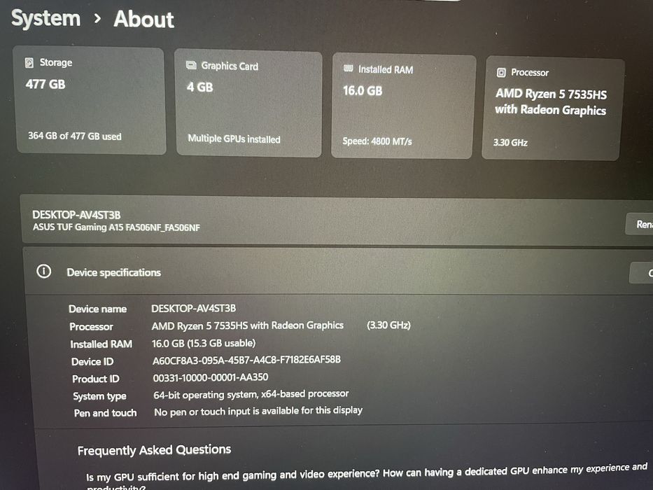 Asus TUF GAMING A15 RTX 2050 144HZ
