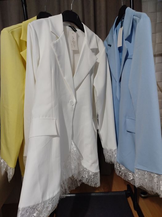 Дамско сако, дамско сако с дантела жълто,синьо,бяло