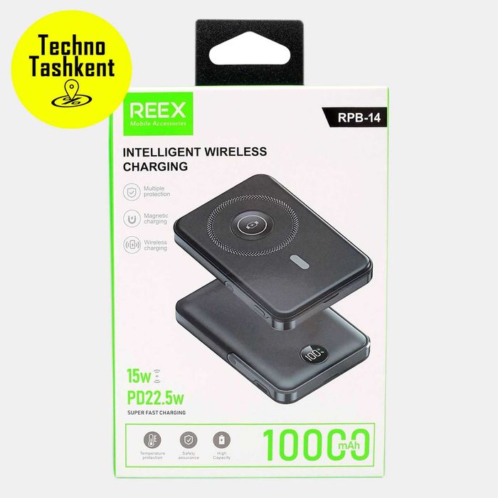 Внешний аккумулятор повербанк RPB14 Reex 10000 Magsafe,быстрая зарядка