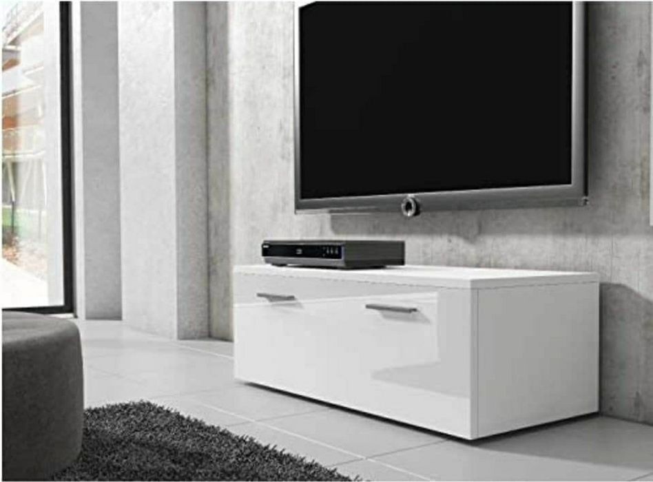 COMODA TV Stand Boston Body White Mat / Față Alb Alb Lucios (100 cm)