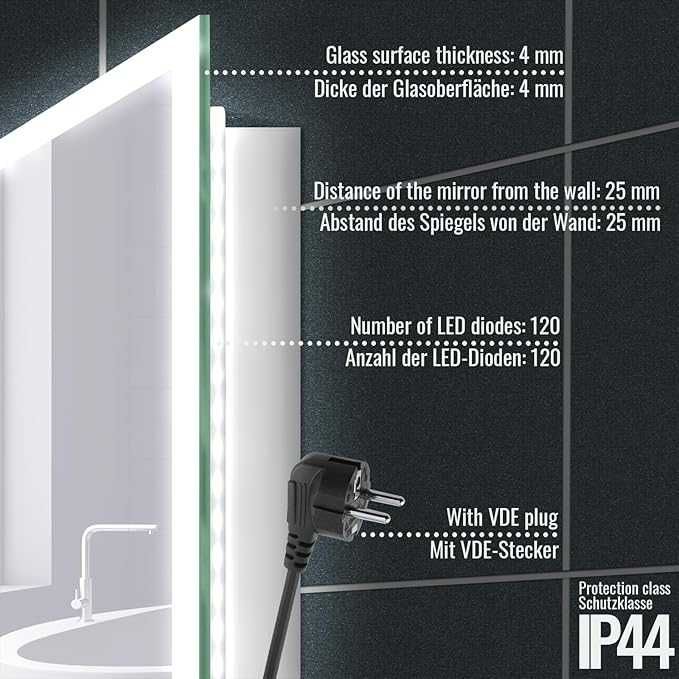 Aquamarin® LED осветени огледала за баня - 80 x 60 cm