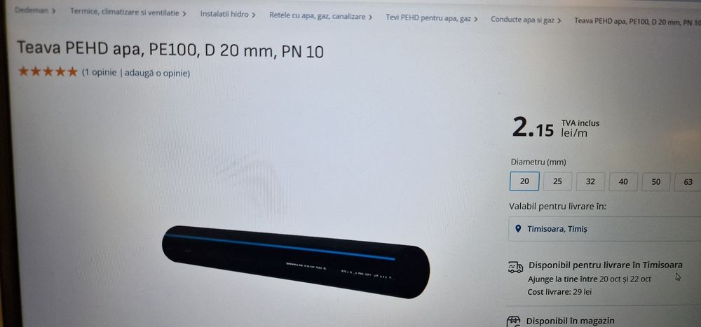 Vand teava pehd  d20, la jumate de pret