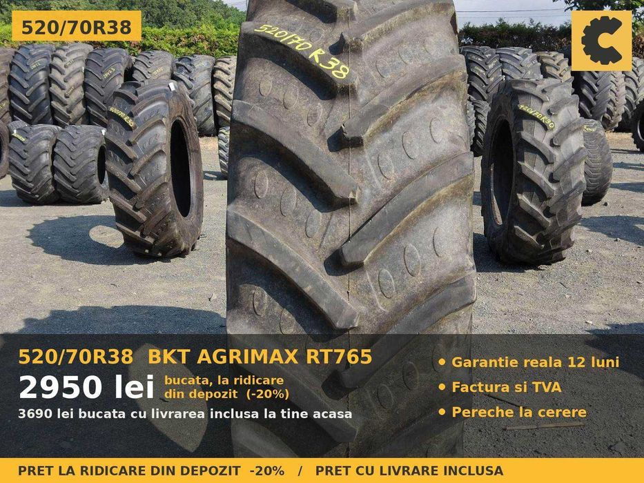 ANVELOPE 520/70R38 BKT Agrimax RT765 Cauciucuri Tractor Spate 4x4 John Deere New Holland SH GARANTIE Factura TVA