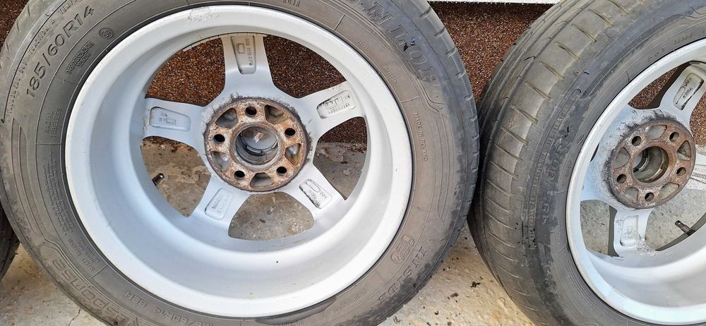 Jante aliaj Skoda Fabia2/Polo/Seat Ibiza 5x100-14"- 5½Jx14H2 +anvelope Dunlop Sport Bluresponse 185/60R14 82H DOT2024+21 Prezoane M14 F1,5 25MM CONICE