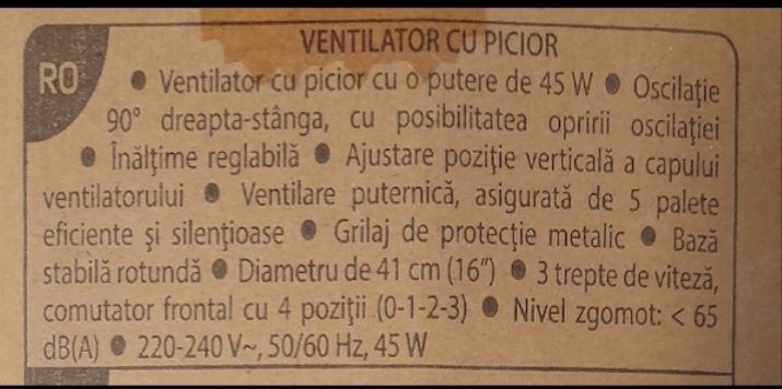 Ventilator NOU cu picior 2 modele 45W înălțime reglabilă, 3 trepte viteză, oscilație 90°