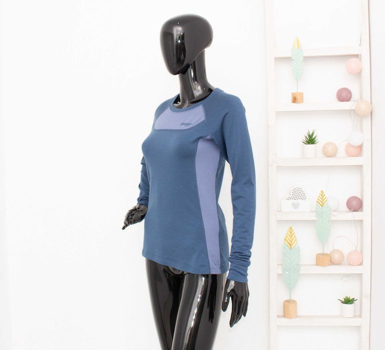 Bergans блуза дамска мериносна вълна синя термо бельо дълъг ръкав XS