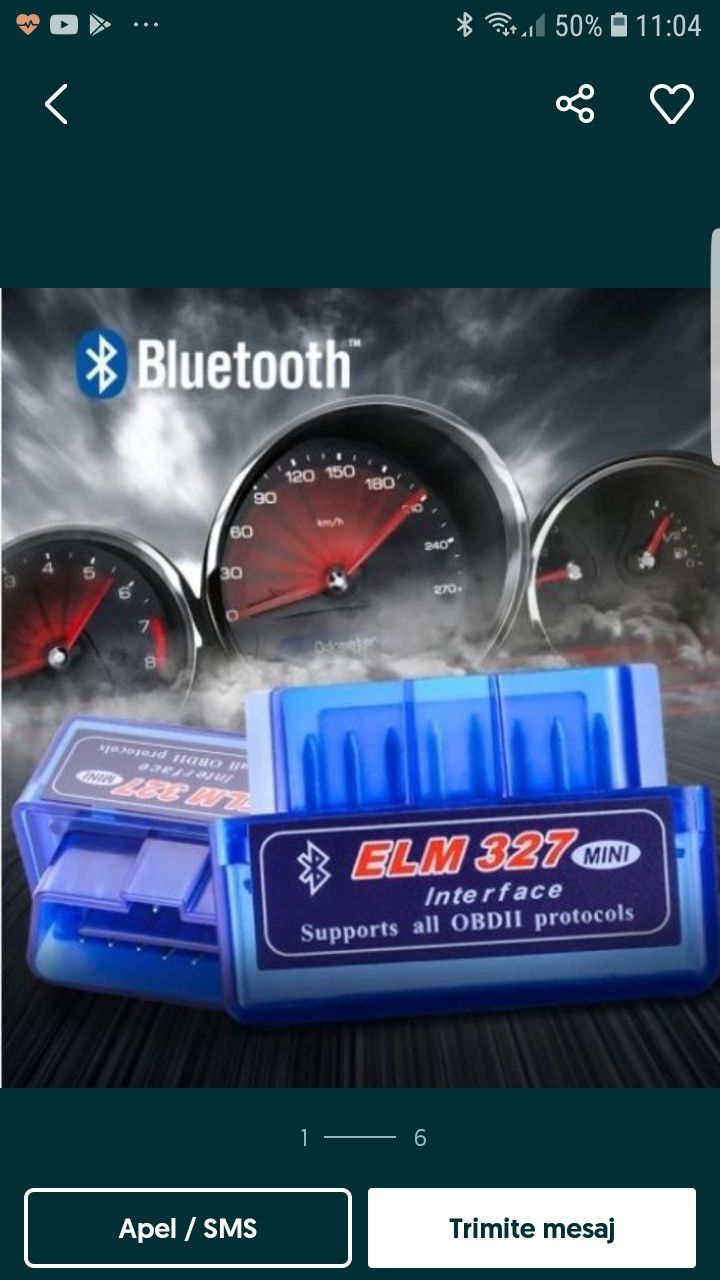 Instrument pentru diagnostic auto Mini ELM327, Bluetooth, OBD2, Albastru 