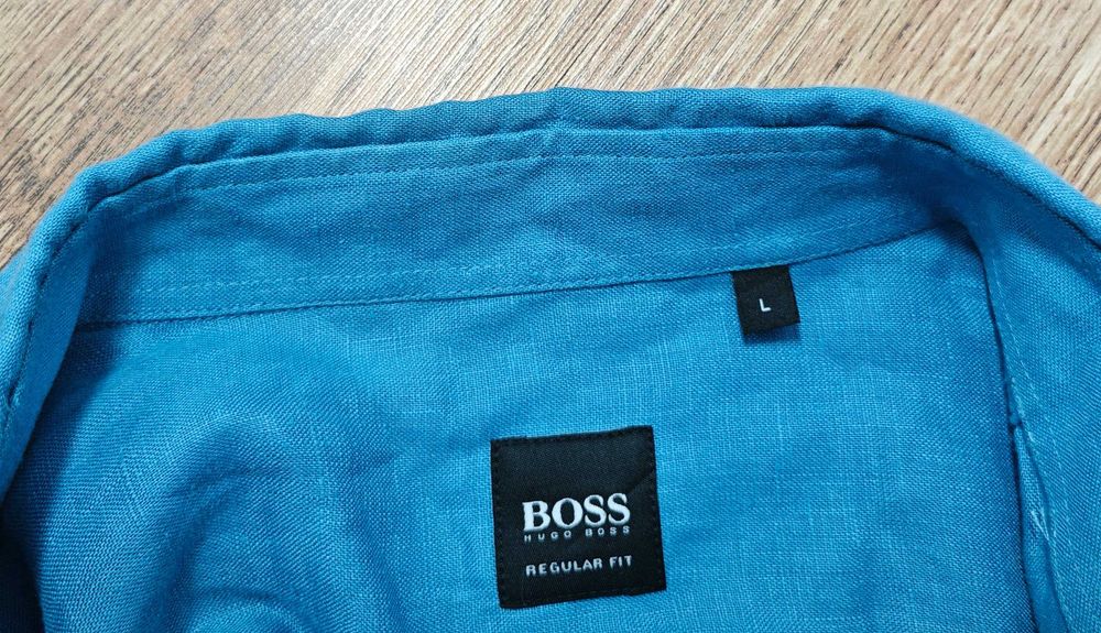 HUGO BOSS 100% Ленена Regular fit мъжка синя риза размер Размер L