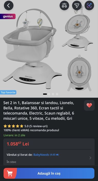 Balansoar si landou Lionelo rotativ 360, telecomanda