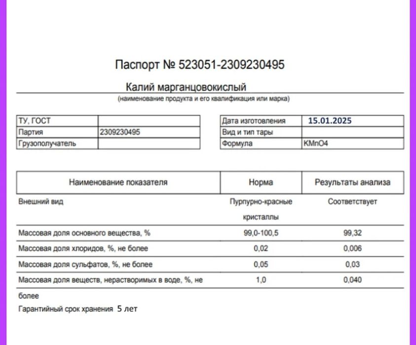 Марганцовка Перманганат калия