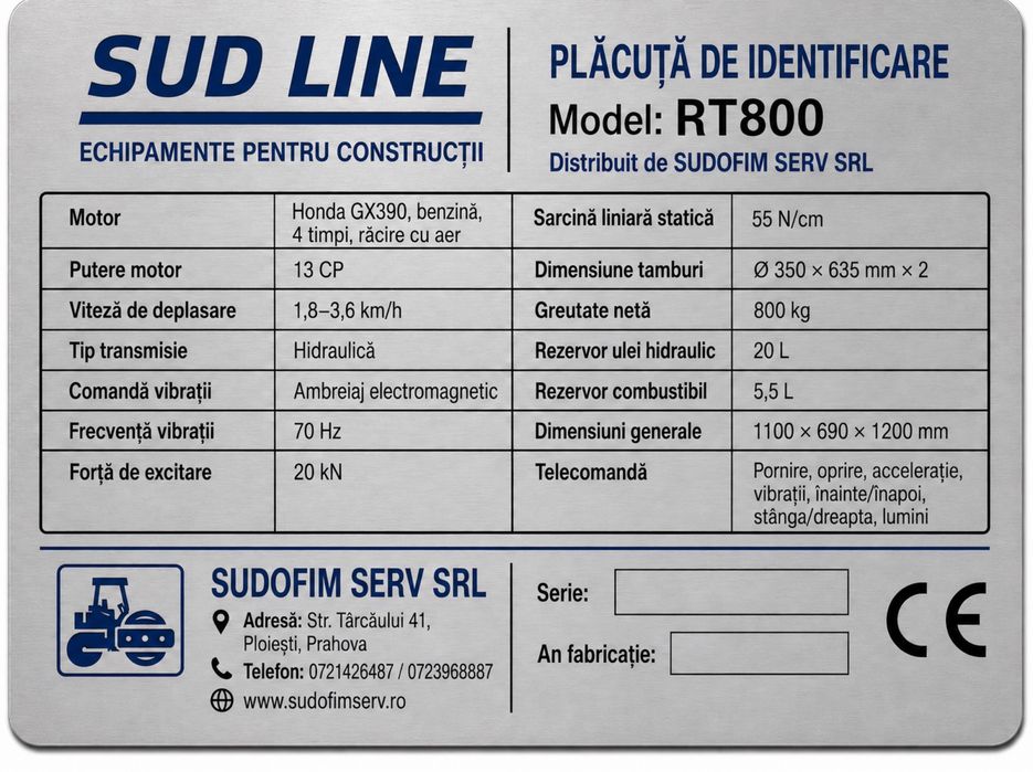 Cilindru compactor picior de oaie cu telecomanda - 800 kg - nou - motor Honda GX390 ( Amman / Rammax / Weber / Hamm / Bomag / Caterpillar / Hatz )