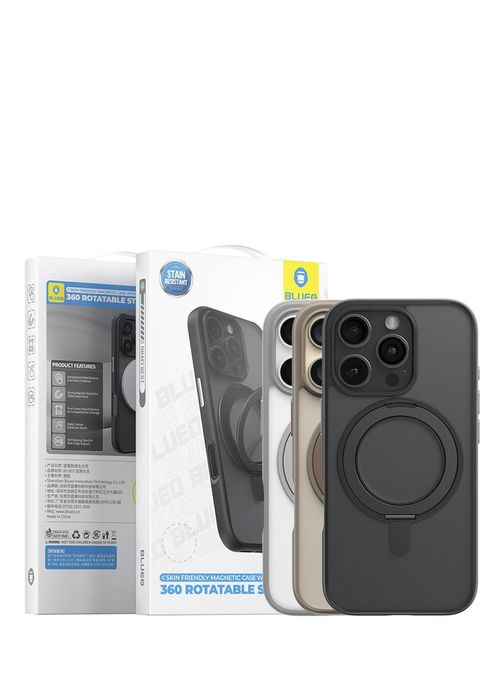 Blueo skin friendly magnetic case with 360 rotatable stand iphone 16 p