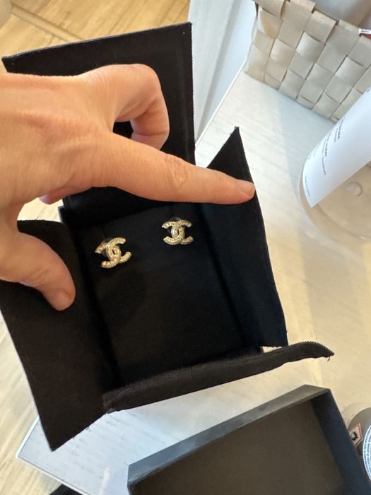 Authentic Chanel CC Crystal Stud Earrings – Gold Tone