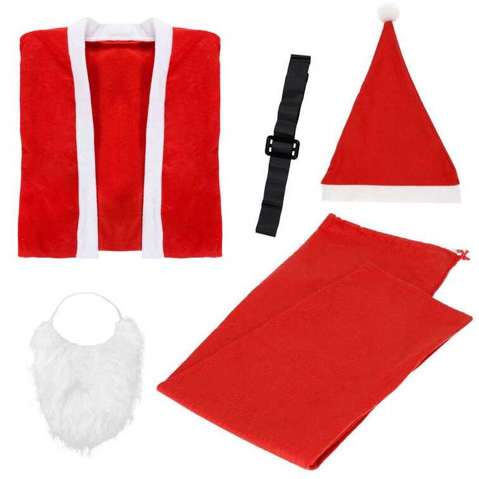 Костюм на дядо Коледа от 5 части, Коледен костюм, универсален размер