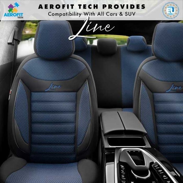 К-т Луксозна Тапицерия Automat-OTOM, Черна със син шев, LINE Design