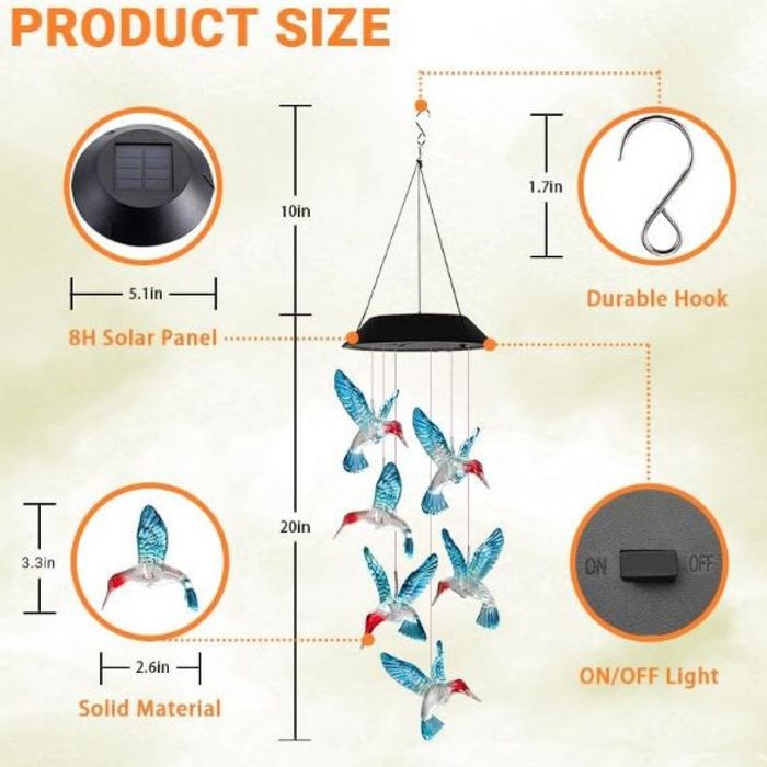 Многоцветна LED соларна лампа Колибри
