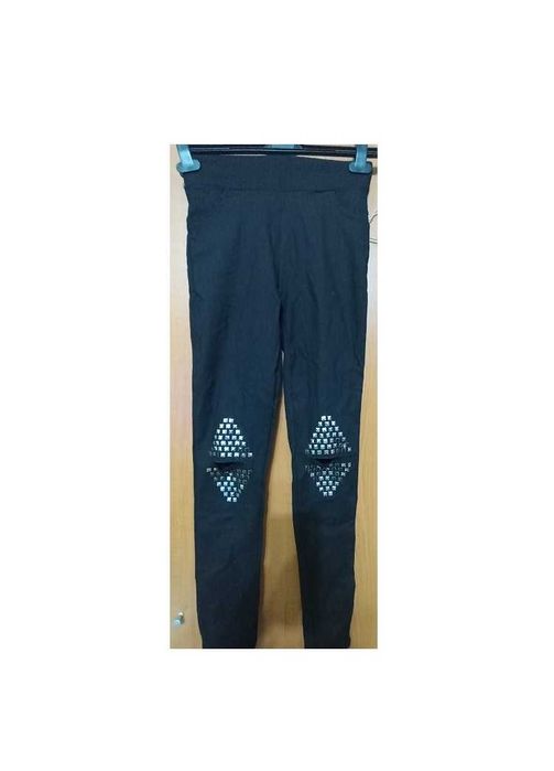 Jeggings/ Blugi-colant moderni negru cu tinte si taieturi in genunchi