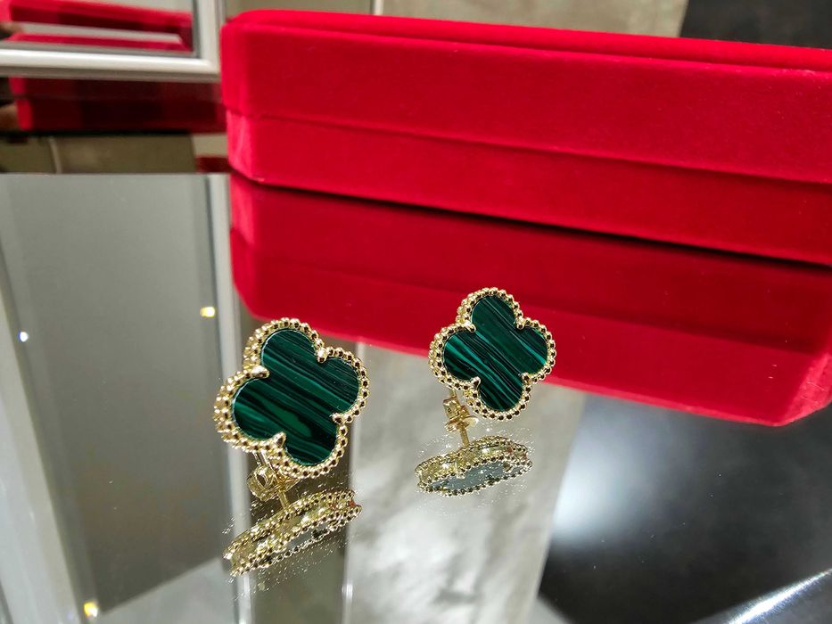 Van Cleef & Arpels VCA Gold Green Vintage Alhambra Clover Дамски Обеци
