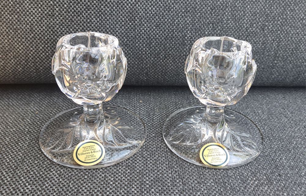 Pereche sfesnice cristal Villeroy & Boch, sfesnice bronz