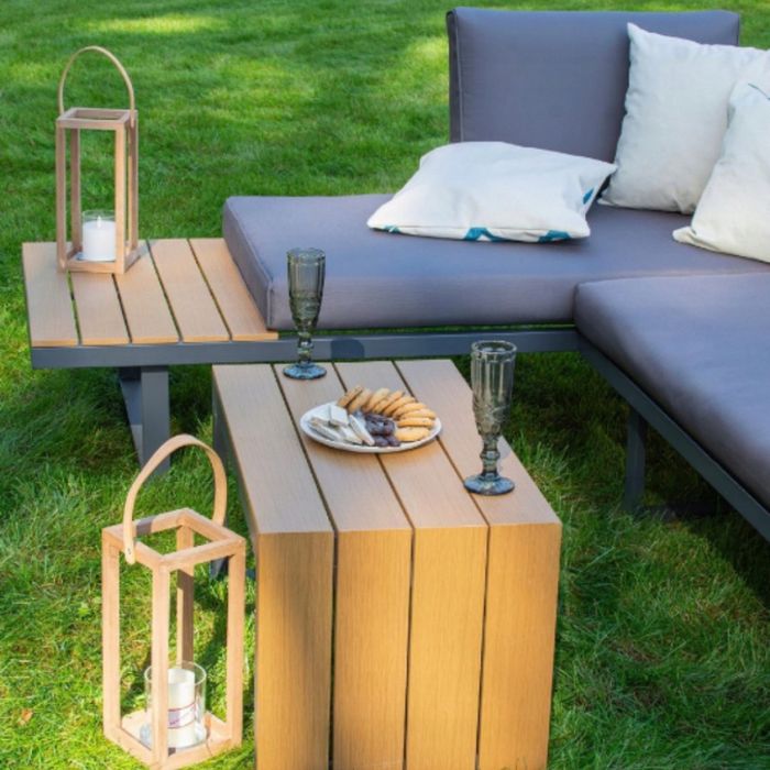 Градински комплект KANZA - модулен ъглов диван от алуминий с удобни възглавници и маса