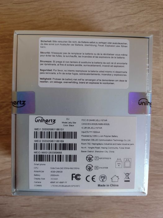 Unihertz Jelly Star,3 inch=diagonala 7,62 cm NFC mic cat un card ,NEGRU,8 GB ram 256 GB rom,SIGILAT