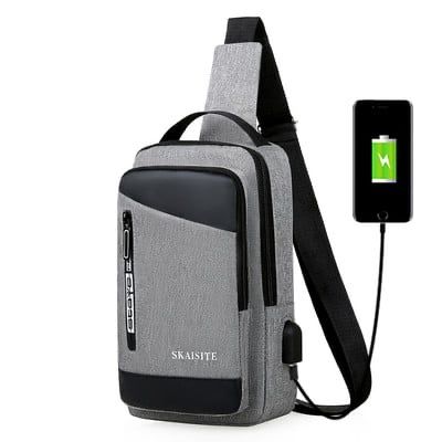 Мъжка чанта за през рамо многофункционална с USB порт за зареждане