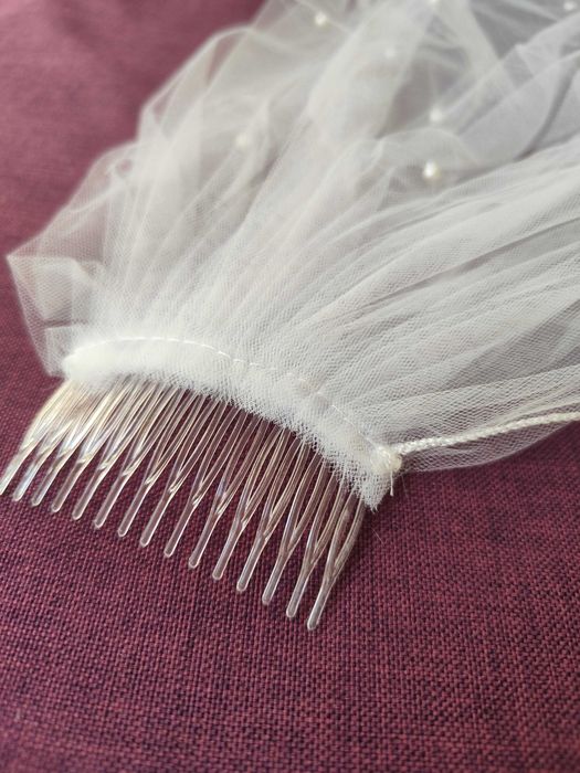 Къс булчински воал с перли за сватба или моминско парти 42х50 см було