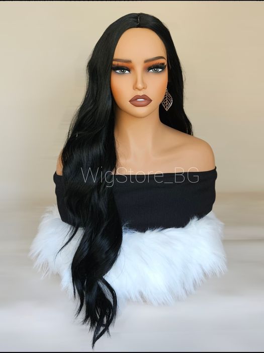 Дълга черна перука на леки вълни без бретон