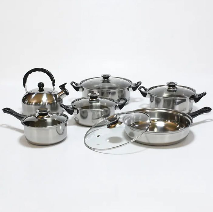 Комплект от 12 части за всяка кухня. 3бр тенджери, тиган, касерола и ч