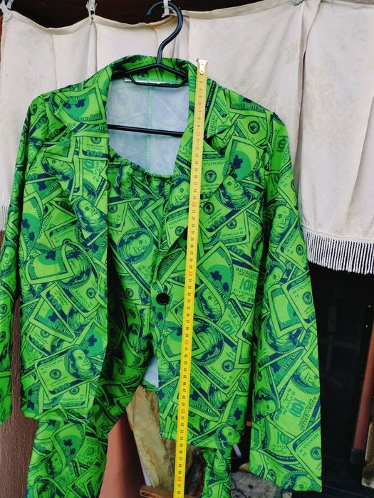 Costum elegant ținută tematică copii – Sacou și pantaloni – Imprimeu Dolari / 100 USD  Mărime M/L