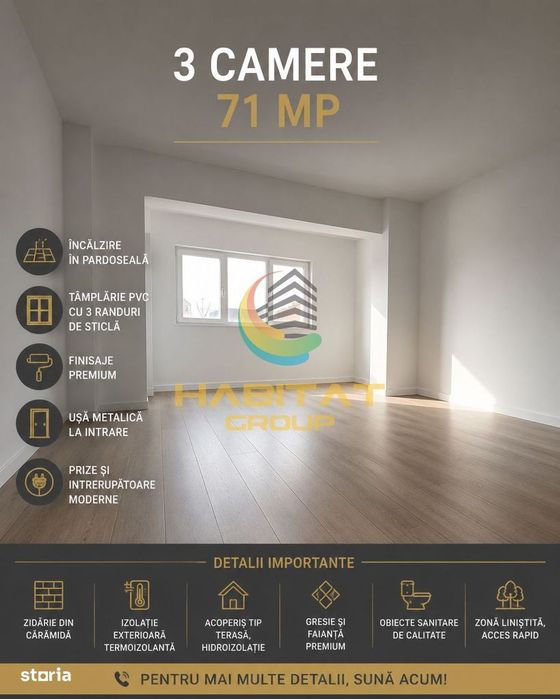 Vânzare 3 camere | 71 mp | Popești Leordeni