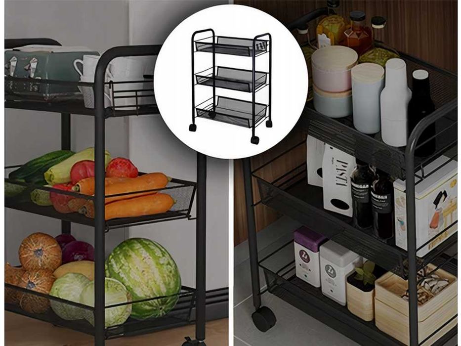 Etajera metalica pe roti cu 3 nivele Raft organizator tip carucior