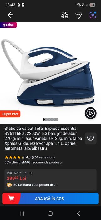 Statie de calcat Tefal Express Essential SV6116E0