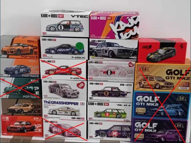 Kaido X MiniGT Pop Race, IG, Spark, Schuco 1:64 Honda,VW Golf, Nissan