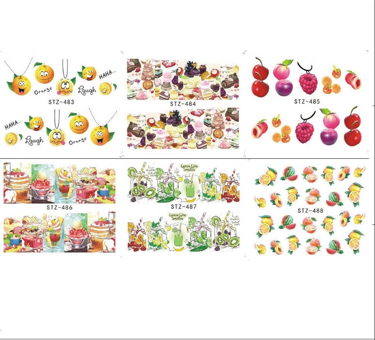 18бр Комплект водни стикери - плодове и коктейли