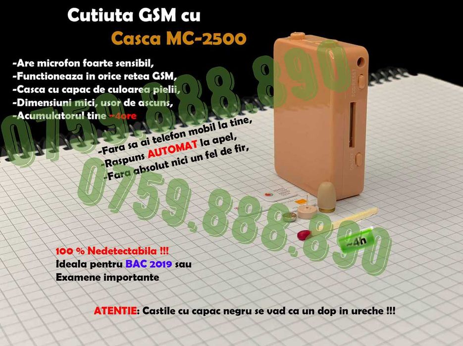 Casti Copiat Casca de Copiat Fara Telefon - Cutiuta GSM NeDetectabila