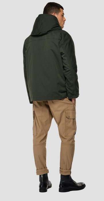 Оригинално яке Replay L къса парка водоустойчиво зелено