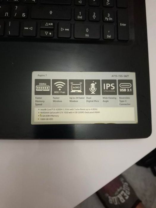 Лаптоп Acer aspire 7