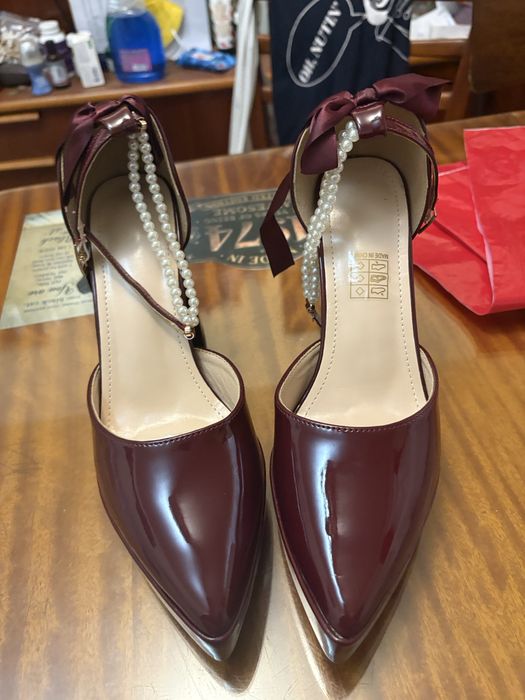 Pantofi Dama rosii cu perle
