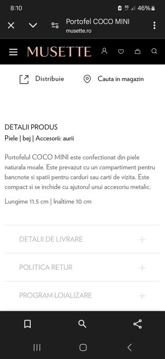 Portofel Musette piele roz pudrat