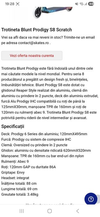 Trotineta freestyle Blunt Prodigy, cadou set ptotectie