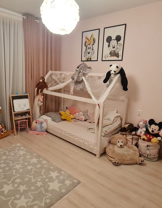 Pat Montessori cu saltea si perdeluta +luminițe