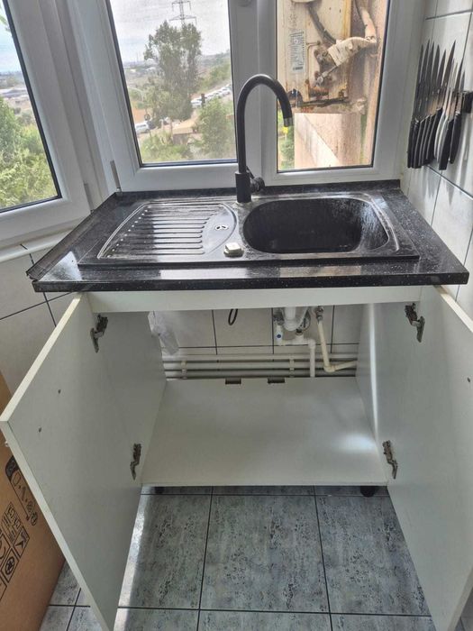 Mobilier bucatarie, dulap, suspendat, masca si chiuveta din material composit cu baterie