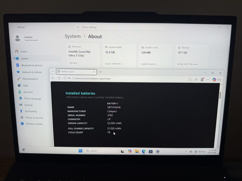Lenovo Thinkpad T14 Gen5 Ultra 5 135U 32GB ram 512GB ! CA NOU